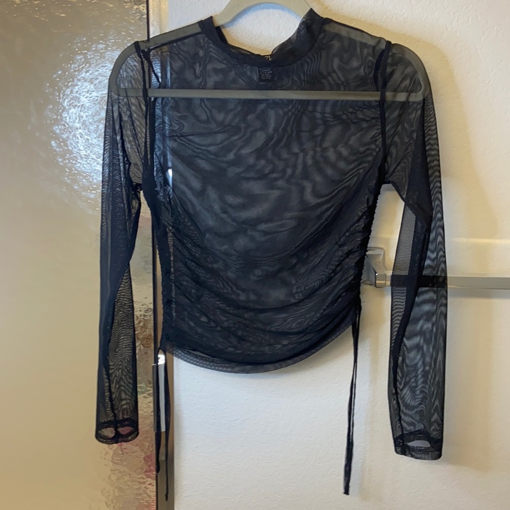 See through black side Rusched top